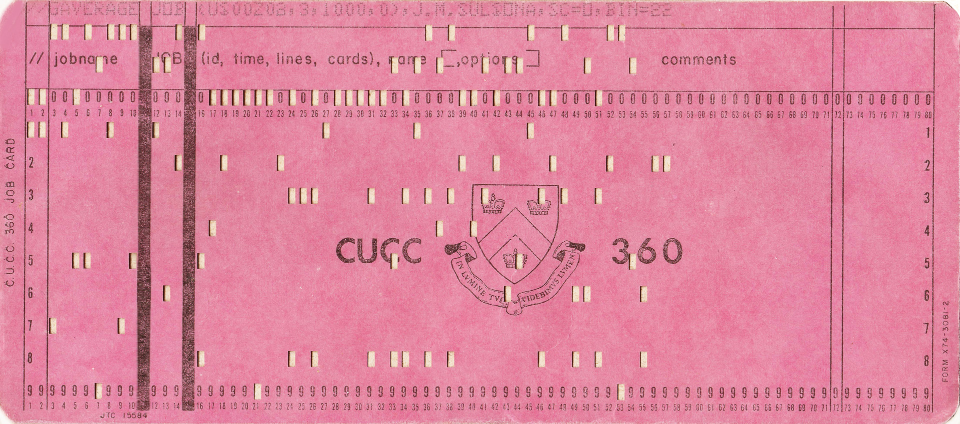 CUCC IBM 360/91 Job Card - Click to enlarge