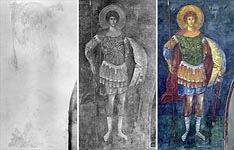 Saint George in three stages of restoration. 