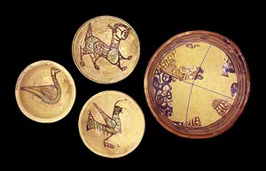 Ceramic bowls found during excavations in the Kariye Camii.