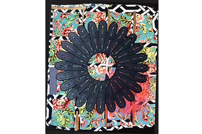 Sanford Biggers, <i>Lotus Portal,</i> 2016. Pigmented inkjet with screenprinting and hand additions on canvas; 21 x 18 in. Variable Edition of 50. Printed by the LeRoy Neiman Center for Print Studies, Columbia University, New York. Lotus Portal