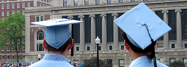 Bachelor's graduates look toward Butler Library.