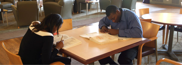 Summer-program students study in the lounge of Columbia's Bard Hall on the Medical Center campus.