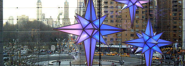 Columbus Circle, as seen from the lobby of the Columbus Time Warner/CNN building.