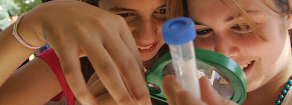 Two high school students enjoy a science experiment at the Lamont-Doherty Earth Observatory’s annual fall Open House.