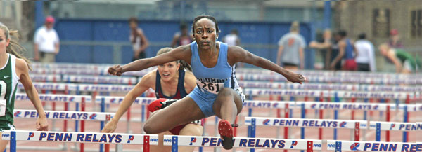 Osamuede Iyoha '08BC, shown at the 2006 Heptagonal Ivy League Championships, owns the Columbia record in the 110-meter high hurdles at 14.27 seconds