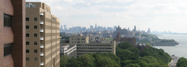 A rooftop view across Columbia's Medical Center campus, looking south toward midtown.