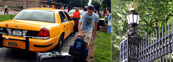 On College Walk, a student collects his luggage and begins his life as a Columbia undergraduate.