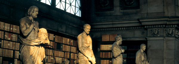 Sculptures in the Low Library rotunda depict Euripides, Demosthenes, Sophocles, and Augustus Caesar.