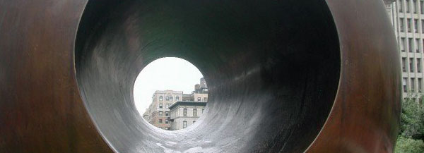 Looking through David Bakalar's Life Force sculpture in Revson Plaza.