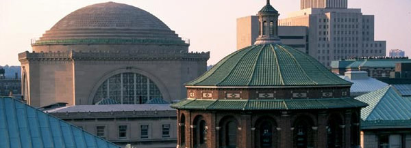 Campus rooftops: St. Paul's Chapel (foreground) and Low Library (background).