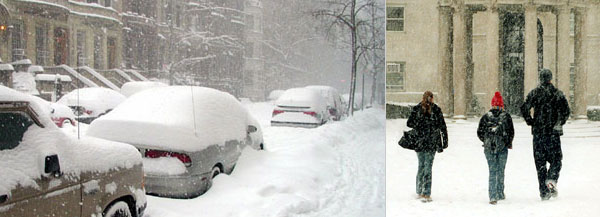 New York City street in the snow.