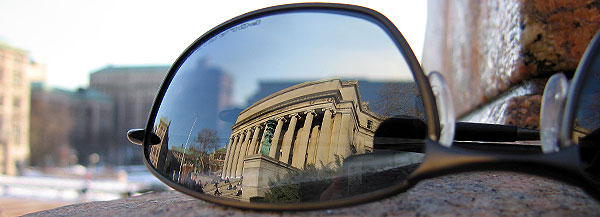 Low Library, reflected in a pair of sunglasses.