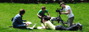 Columbia film students take advantage of a sunny day to work outdoors.