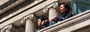 Columbia students enjoy a sunny day on the steps of Low Library.