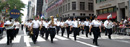 Members of the New York Police Department's marching band in the 35th Annual PRIDE march down Fifth Avenue.