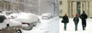 Students on snowy Columbia campus.