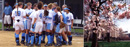 Columbia softball team in a pre-game huddle.