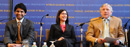 Columbia University President Lee C. Bollinger and students Sashti Balasundaram (Mailman ’08) and Melissa D'Agostino (B ’08) discuss the impact of young people at a World Leaders Forum event.